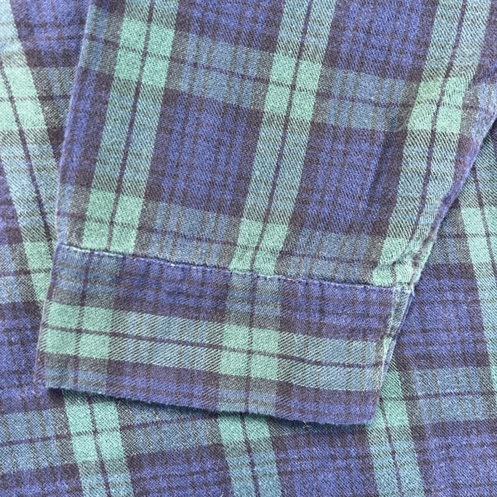 VINTAGE LL Bean Night Shirt Size L Green Blue Plaid Longsleeve Henley Pajama - Picture 6 of 16